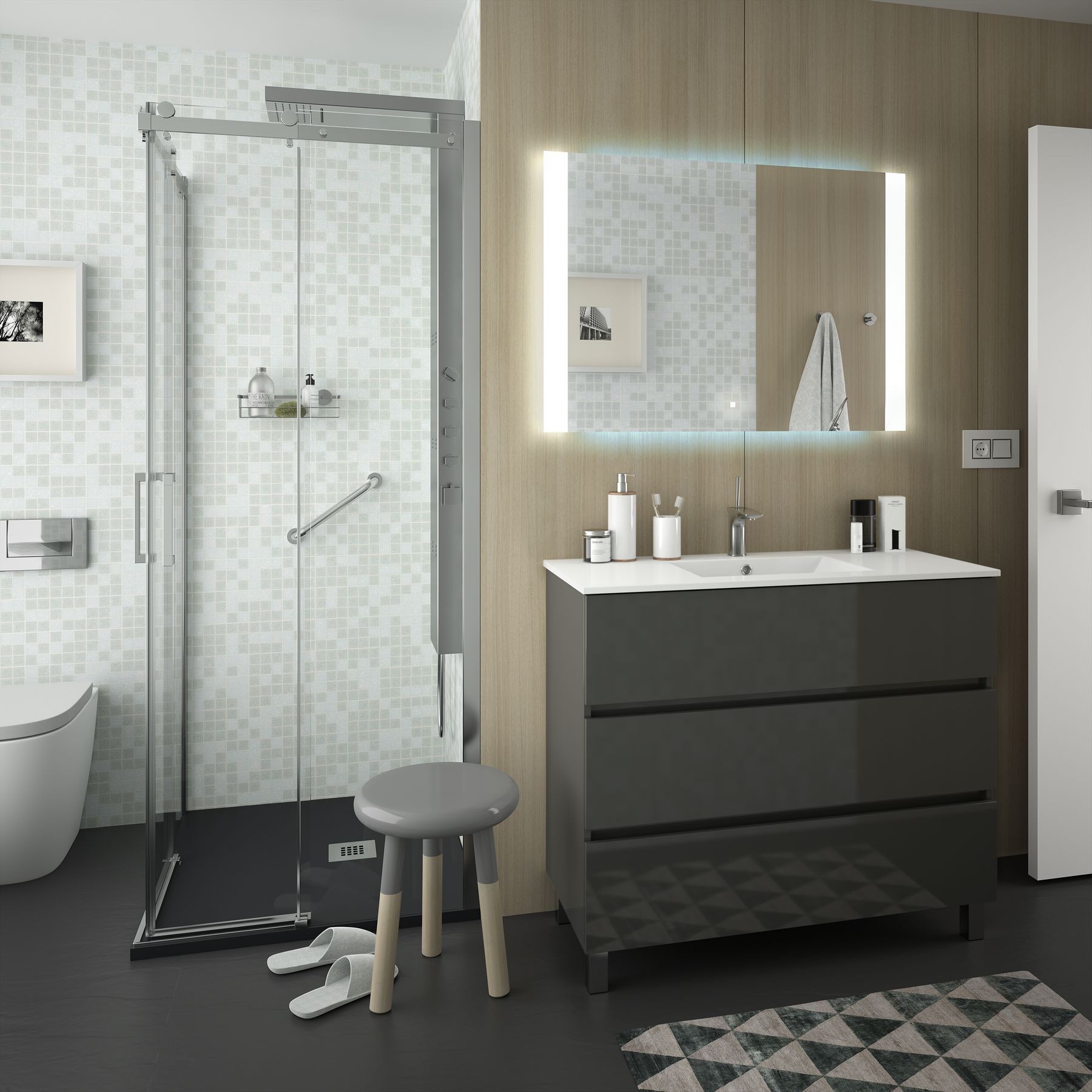 Movél FUSSION LINE 1000 3 gavetas CINZA ANTRACITE BRILHO 997 x 868 x 450 mm