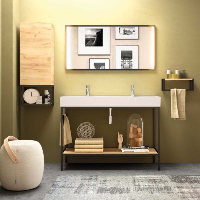Mueble VINCI 1200 con lavabo Veneto una poza dos grifos ROBLE ÁFRICA 1194 x 892 x 450 mm