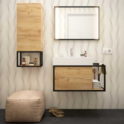 Movél VINCI 800 + lavatório Veneto 600 1 gaveta metálica CARVALHO ÁFRICA 797 x 400 x 450 mm