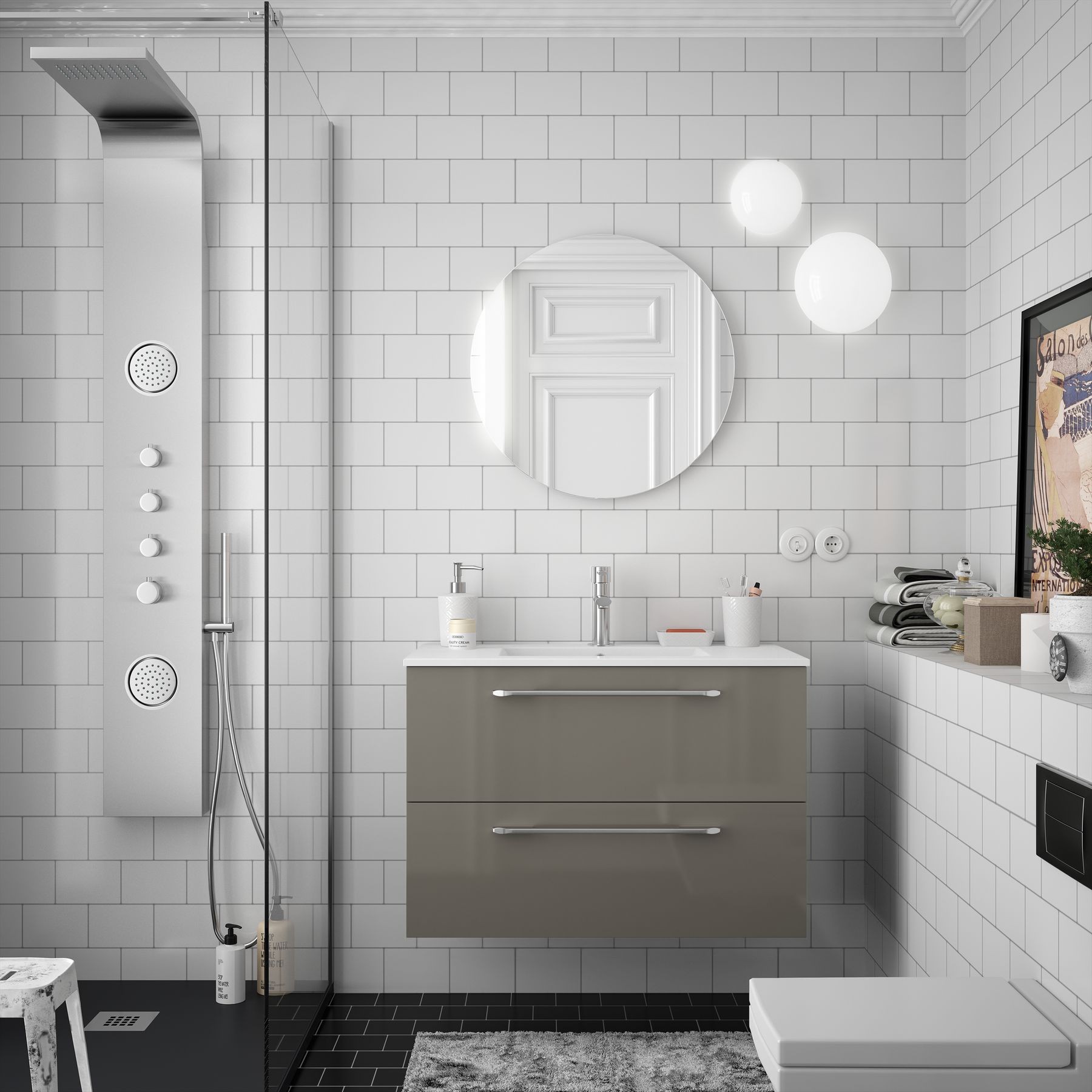 Movél FUSSION CHROME 800 2 gavetas TAUPE BRILHO 797 x 540 x 450 mm