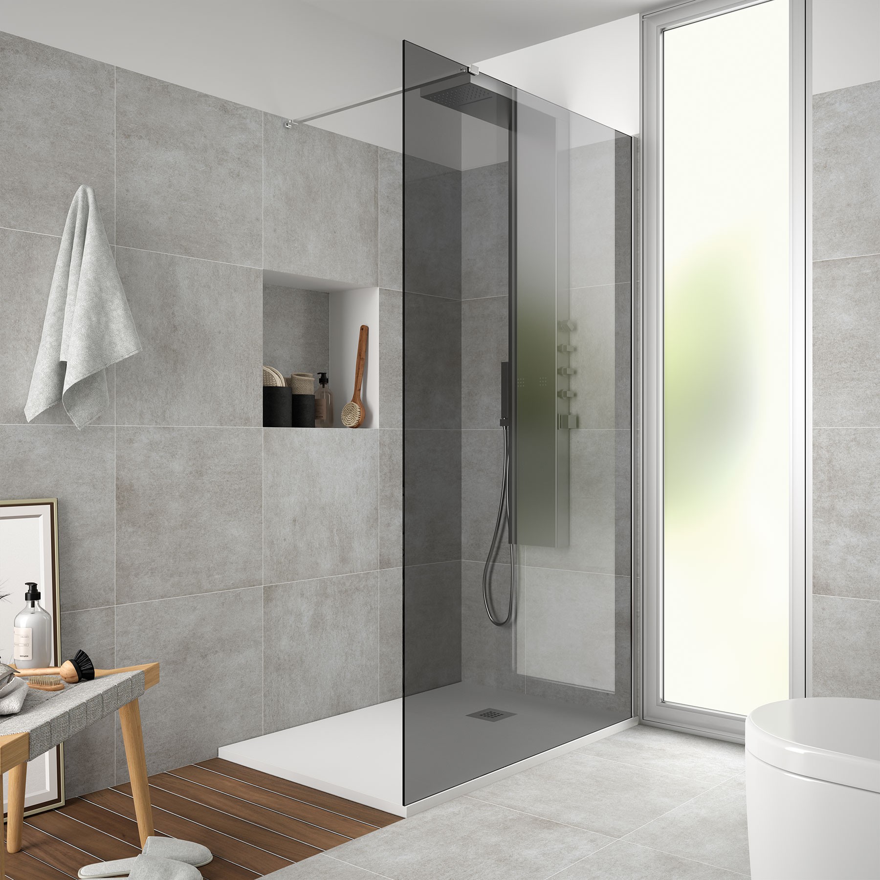Shower screen HEAVEN step-through with anti-limescale Fumé800 x