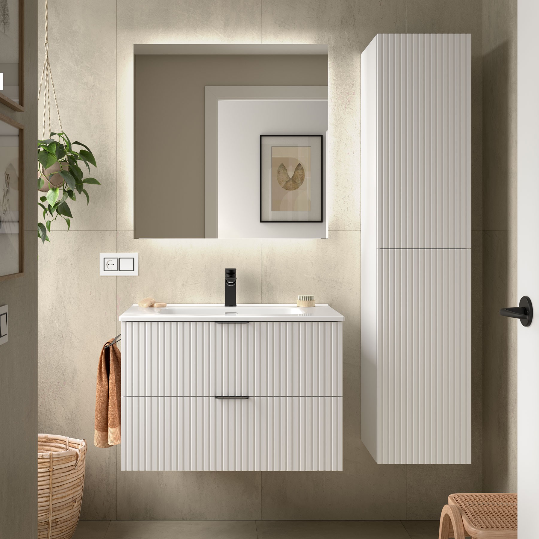 BIBA furniture set 2C 800mm White Cotton + Constanza sink + handle ...