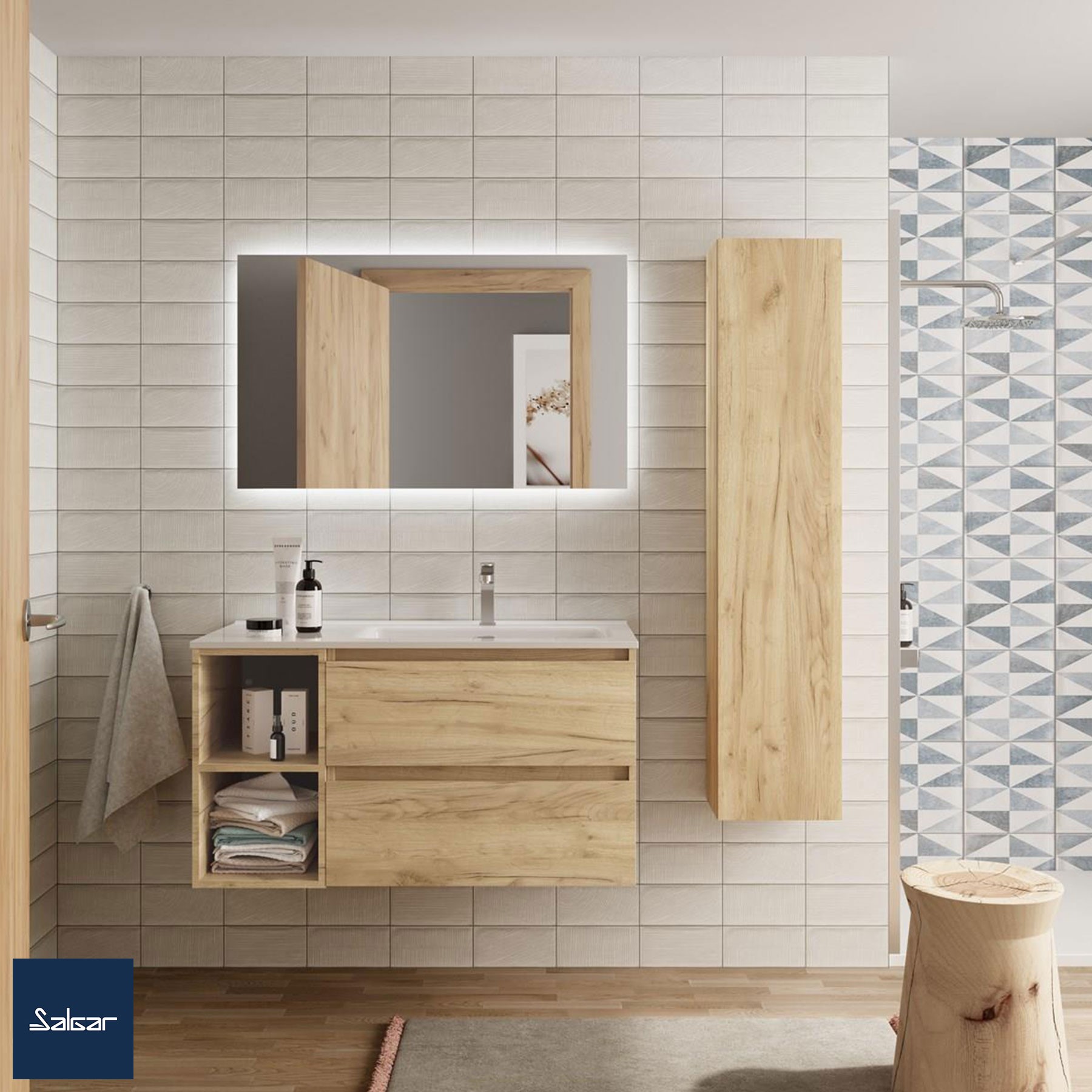 Bathroom furniture set BEQUIA 1000 izquierda OAK + Basin CONSTANZA