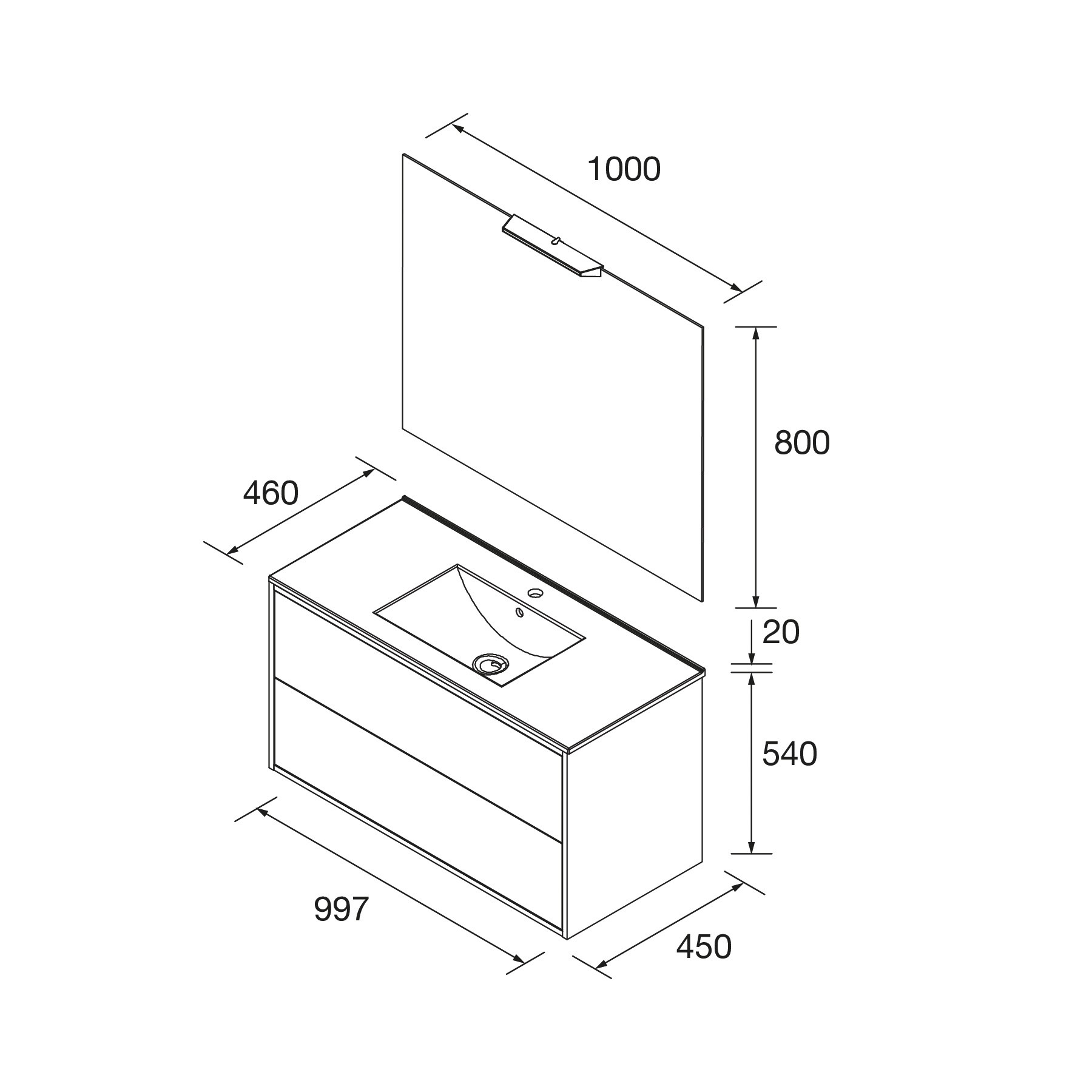 Bathroom furniture set OPTIMUS 1000 BLACK SATIN Basin Mirror
