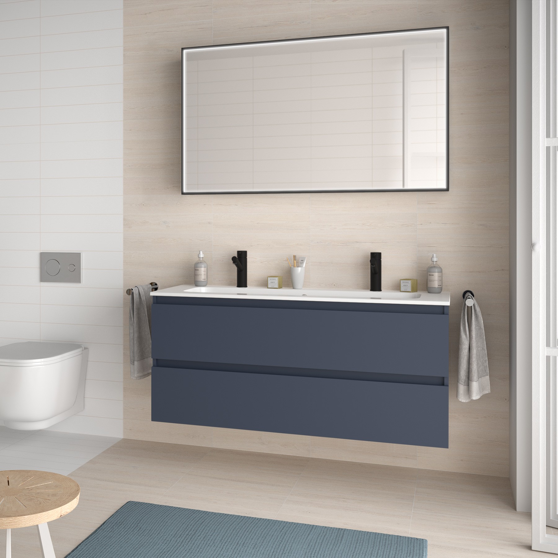 Vanity unit SPIRIT 1200 2 metallic drawers with soft close NIGHT BLUE ...