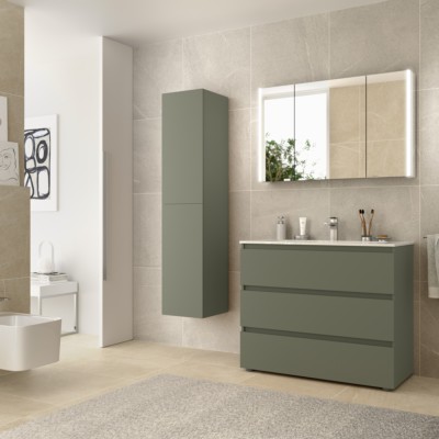 Meuble De Salle De Bain 100 Cm + Vasque Céramique + Pieds | Tivoli | L 100 X H 86,8 X P 45 Cm Vert Olive