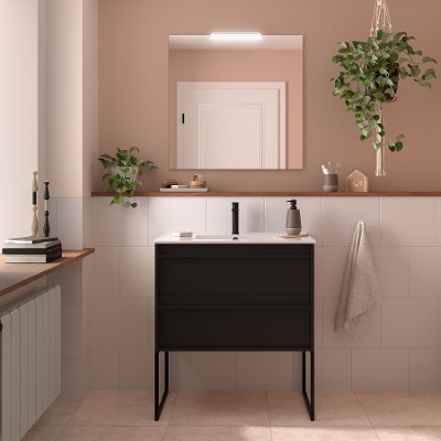 Meuble Salle De Bain EUGAD Avec Miroir + Meuble Sous Lavabo + Commode 4 Tiroirs - En Bois D'ingénierie Et Métal - 8