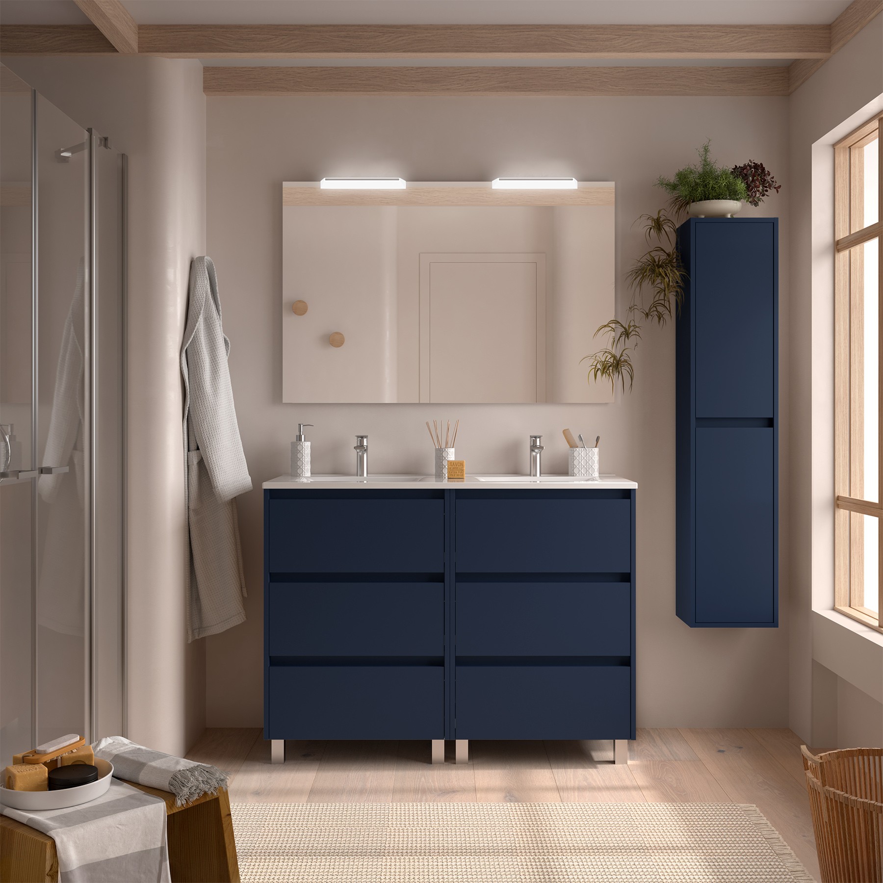 Meuble Vasque Salle De Bain BELLO - Blanc - 3 Tiroirs - Dimensions 120x47x91 Cm - Lavabo Non Inclus (À Acheter Séparément)