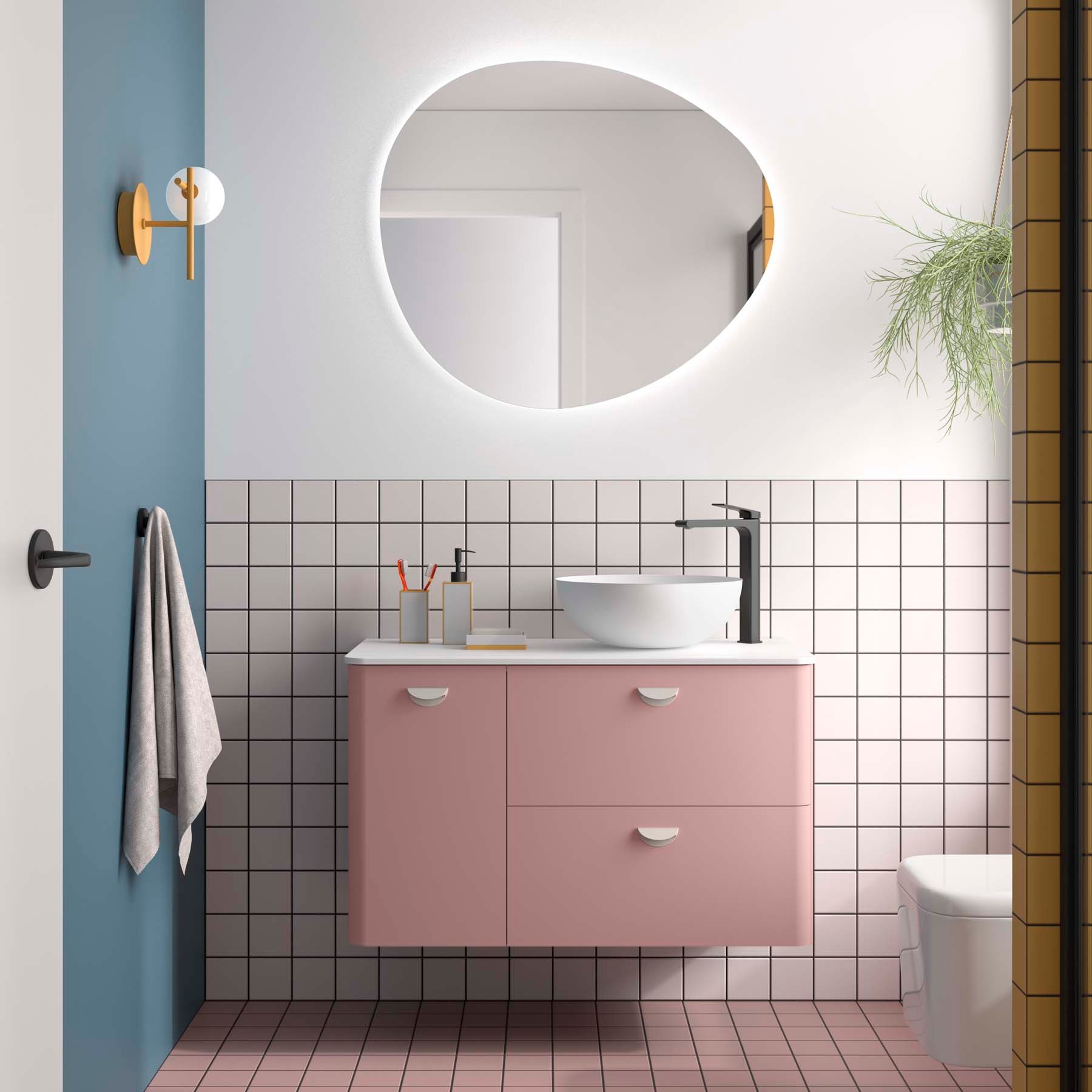 UNIIQ 900 Blush Pink bathroom furniture left