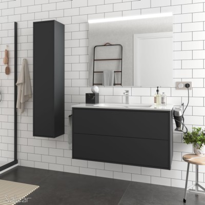 Conjunto mueble de baño OPTIMUS 1000 NEGRO MATE + Lavabo + Espejo + Aplique