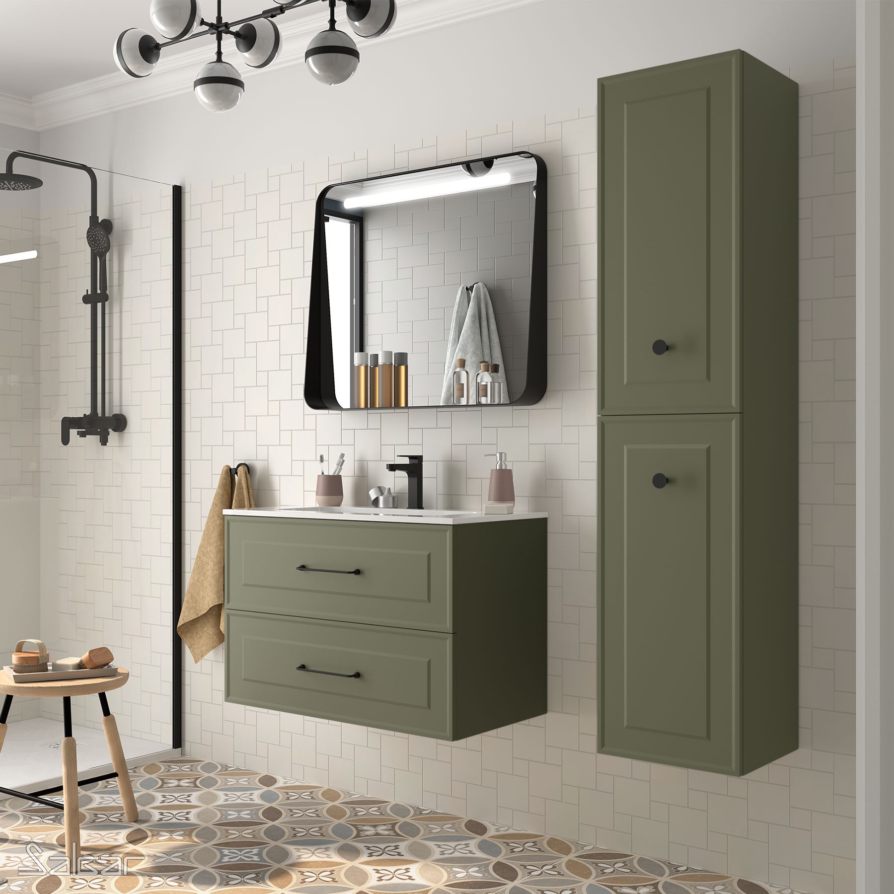 Mueble de baño RENOIR 800 2 cajones GREEN FOREST