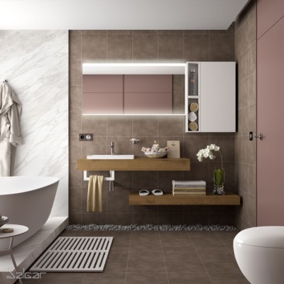 Tampo COMPAKT 51 de 801 até 1000 mm, com 1 lavatório de semi encastrar CARVALHO HAVANA