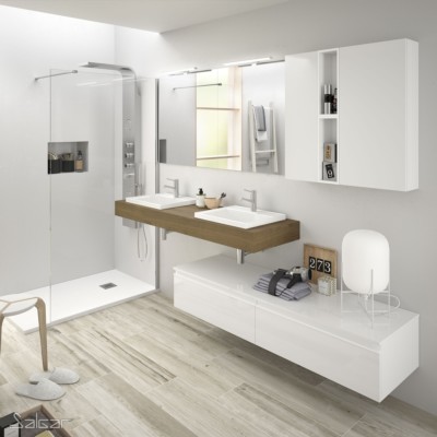 Tampo COMPAKT 51 de 2001 até 2500 mm, com 2 lavatórios de semi encastrar CARVALHO HAVANA