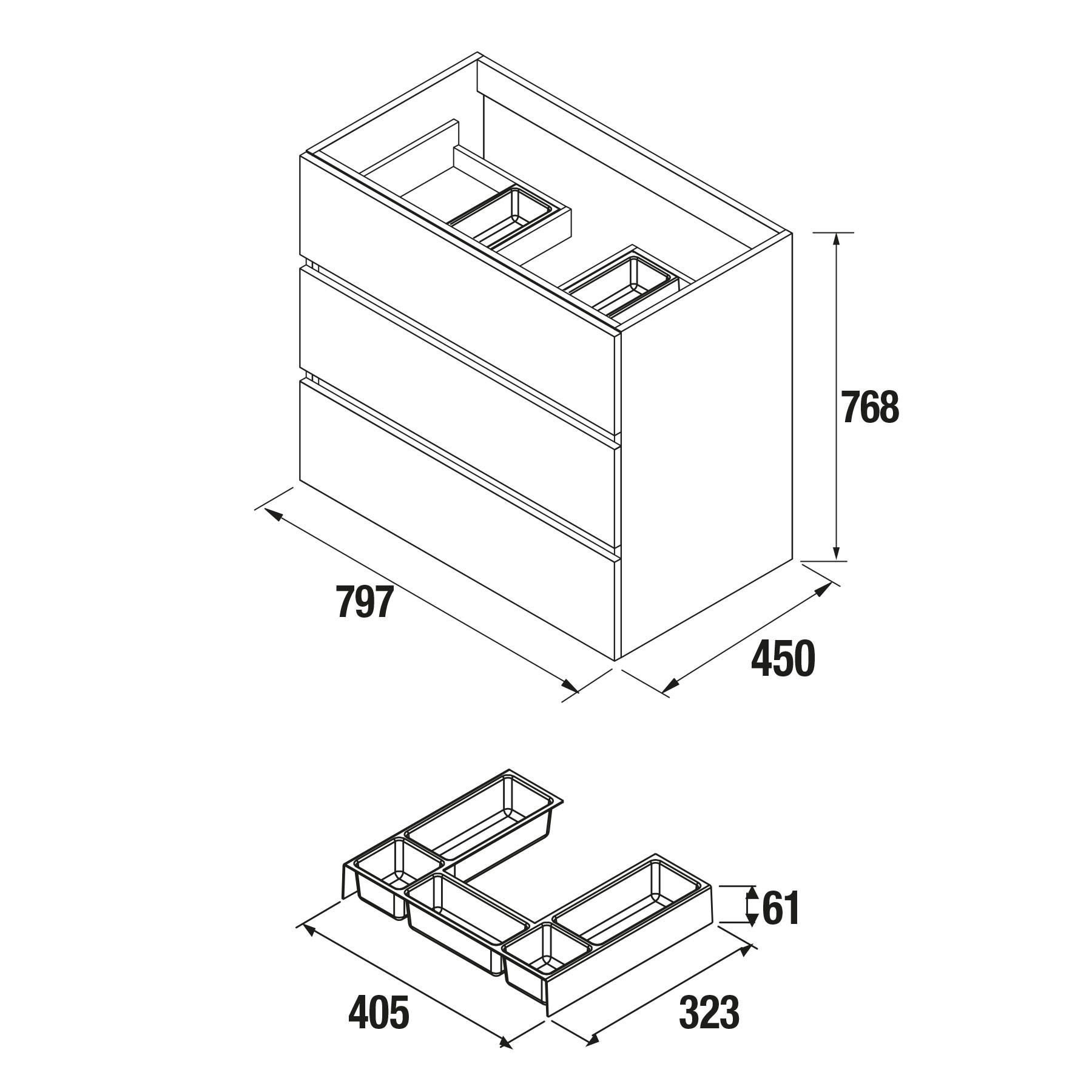 Movél FUSSION LINE 800 3 gavetas BRANCO BRILHO 797 x 868 x 450 mm 2