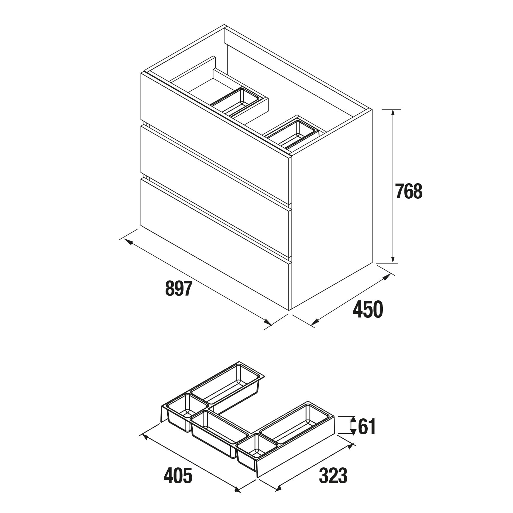 Movél FUSSION LINE 900 3 gavetas TAUPE BRILHO 897 x 868 x 450 mm 2