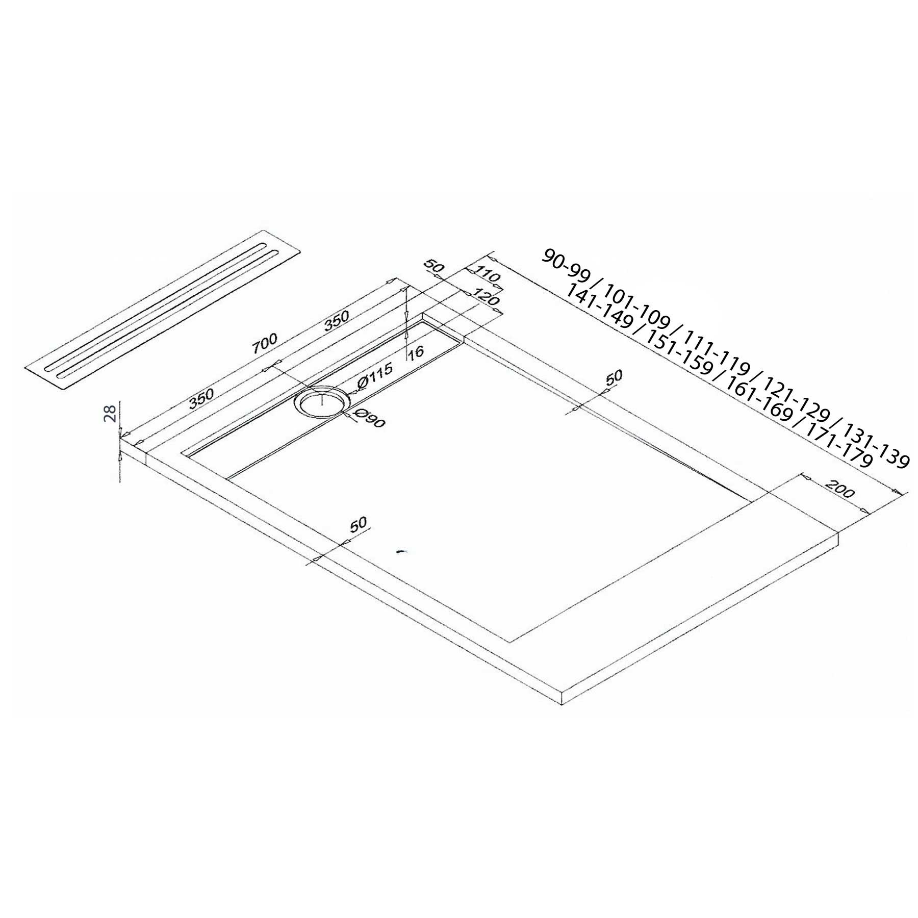 Receveur de douche POMPEYA BLANC jusqu´à 990 x 700 mm 1