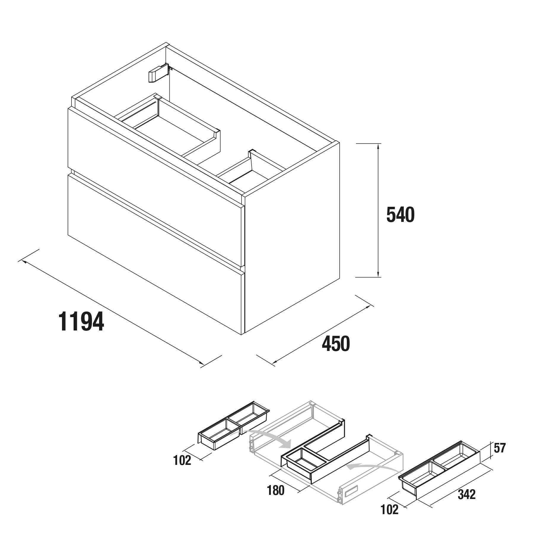 Movél SPIRIT 1200 2 gavetas metálicas NATURAL 1194 x 540 x 450 mm 4