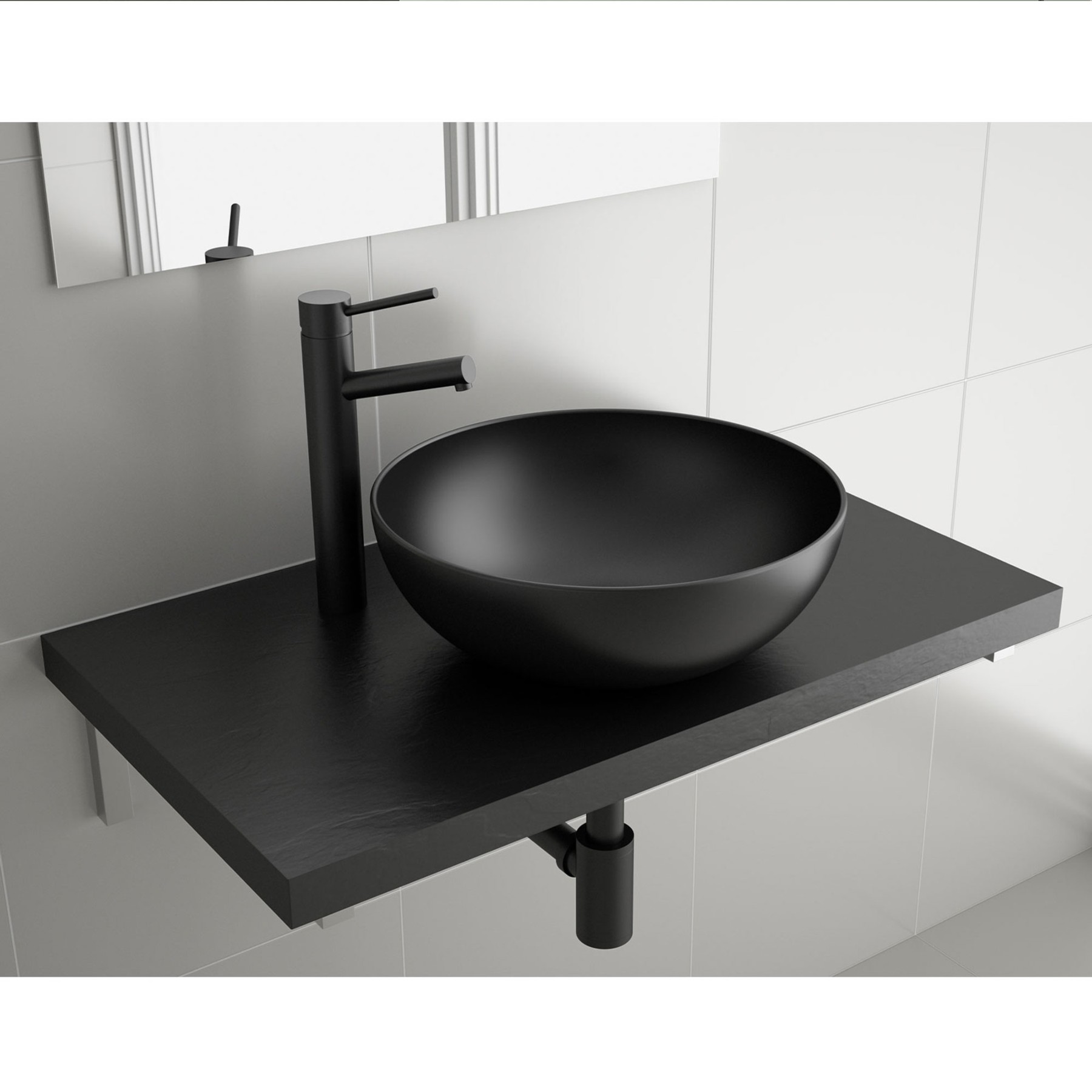 Countertop Basin Lokum Matt Black Porcelain Without Bottle Trap Or