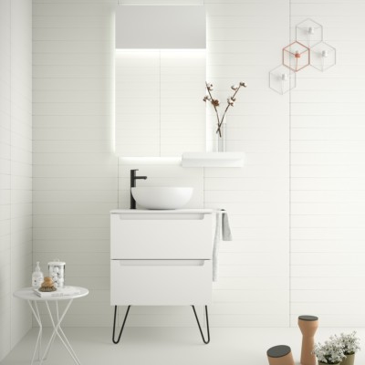 Vanity unit MONTERREY 600 2 metallic drawers WHITE COTTON 598 x 540 x 450 mm
