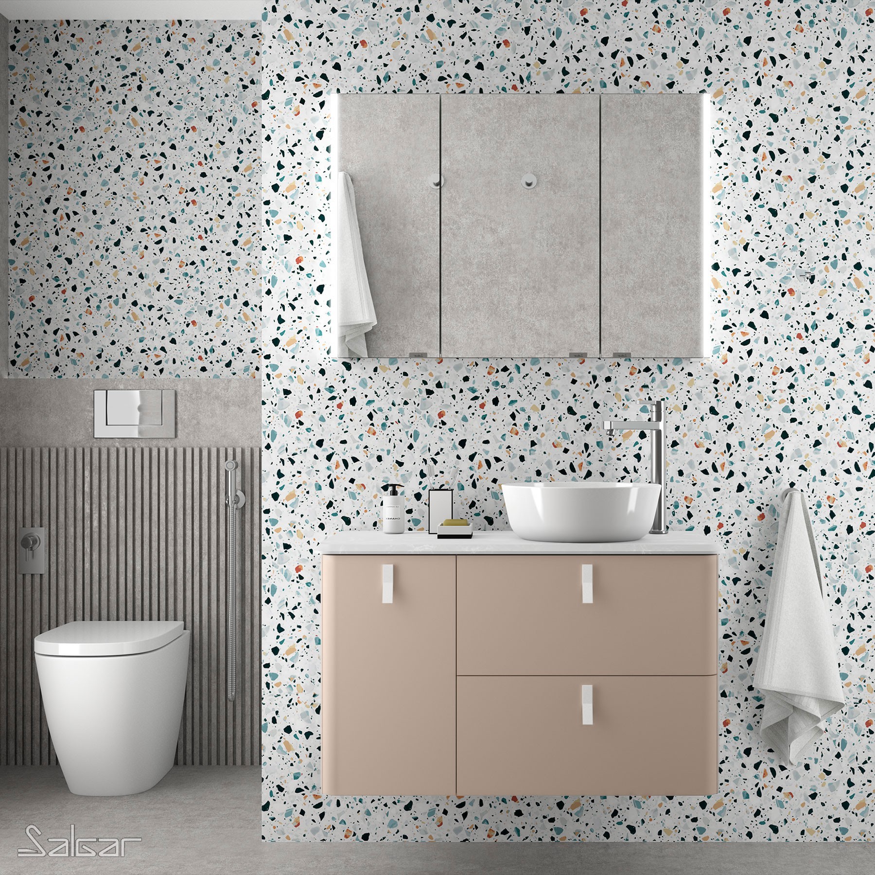 Móvel UNIIQ 1200 MACCHIATO esquerdo 1 porta e 2 gavetas com soft close 1194 x 540 x 450 mm