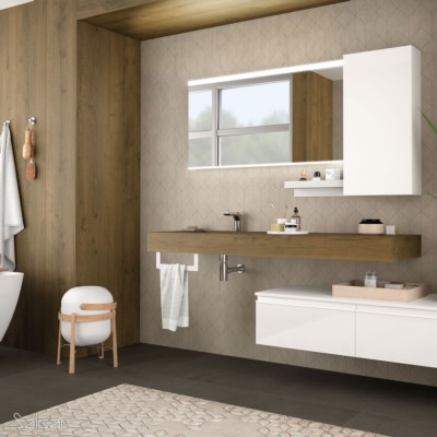 Tampo COMPAKT 51 de 801 até 1000 mm, com 1 lavatório integrado CARVALHO HAVANA