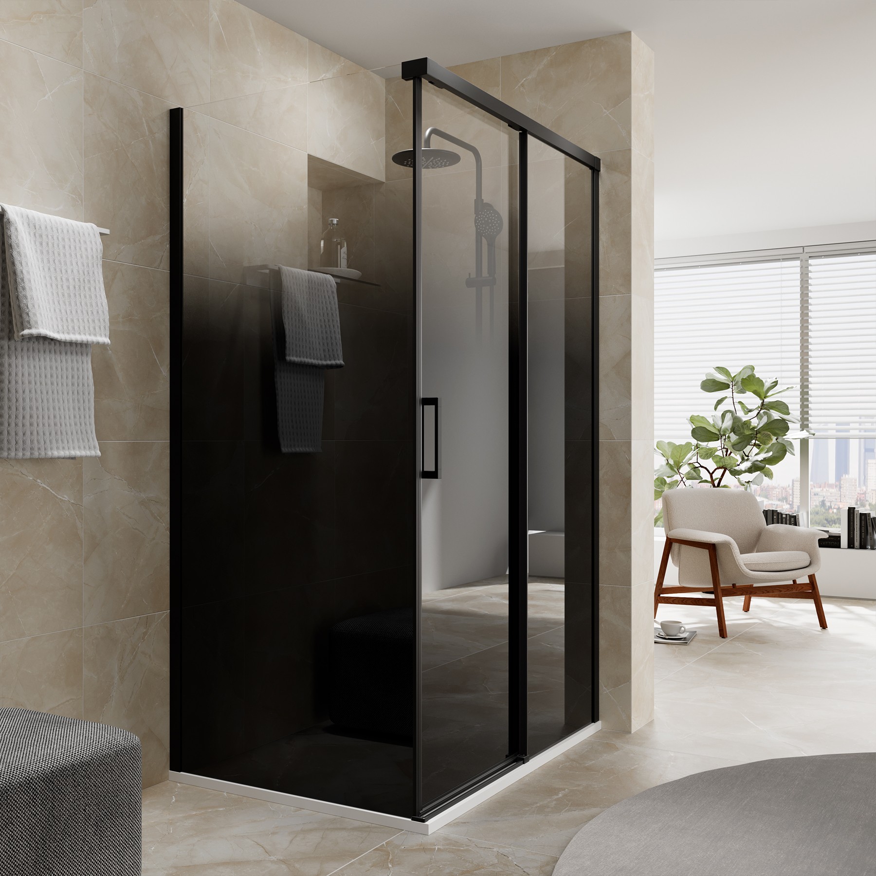 shower door mampara negra baÃ±o