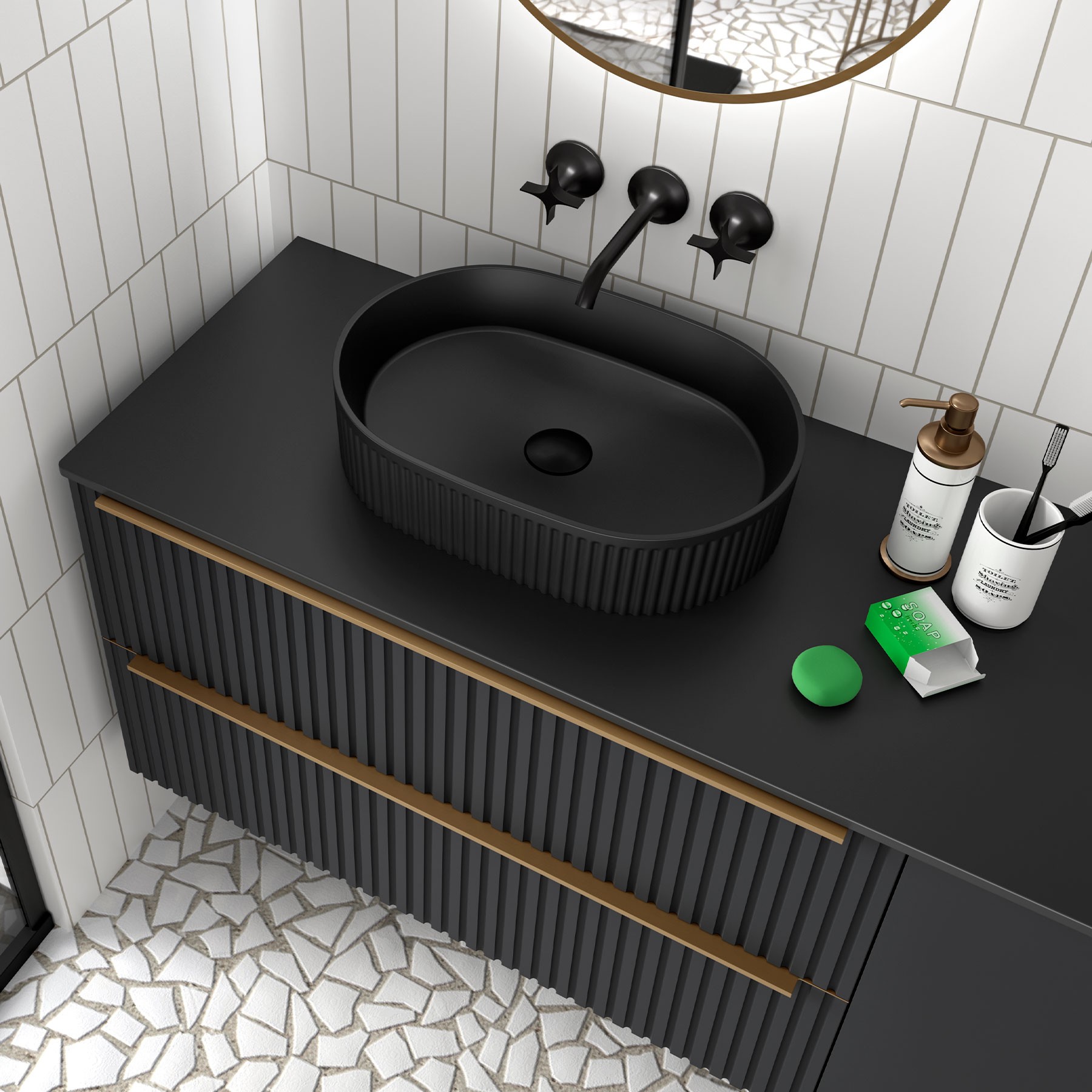 Lavabo En Céramique Noir Mat à Poser - Dimensions 585x375x145 Mm, Vasque Ovale, Moderne, Made In Germany