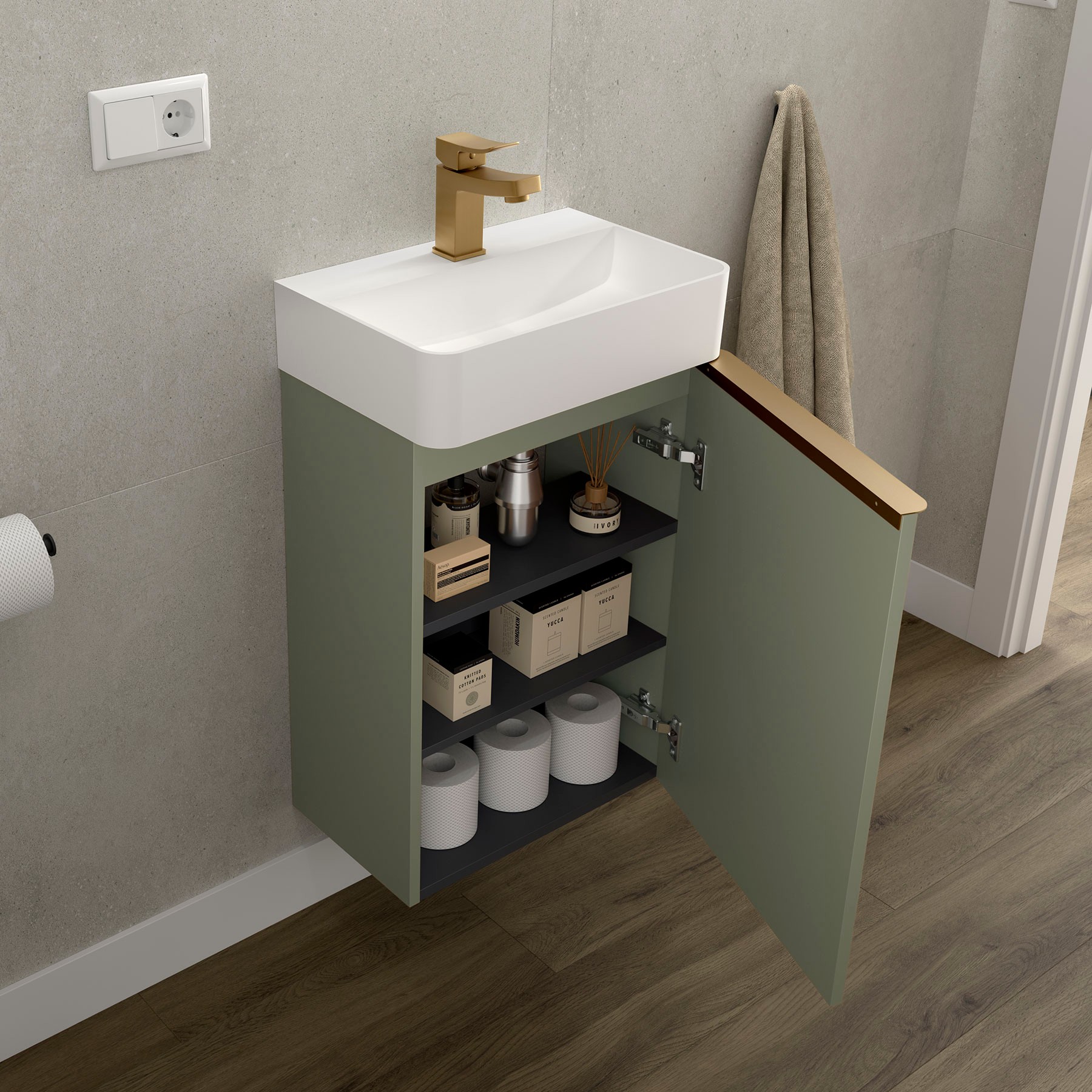 Conjunto de baño compacto Salgar Aida en ambiente minimalista