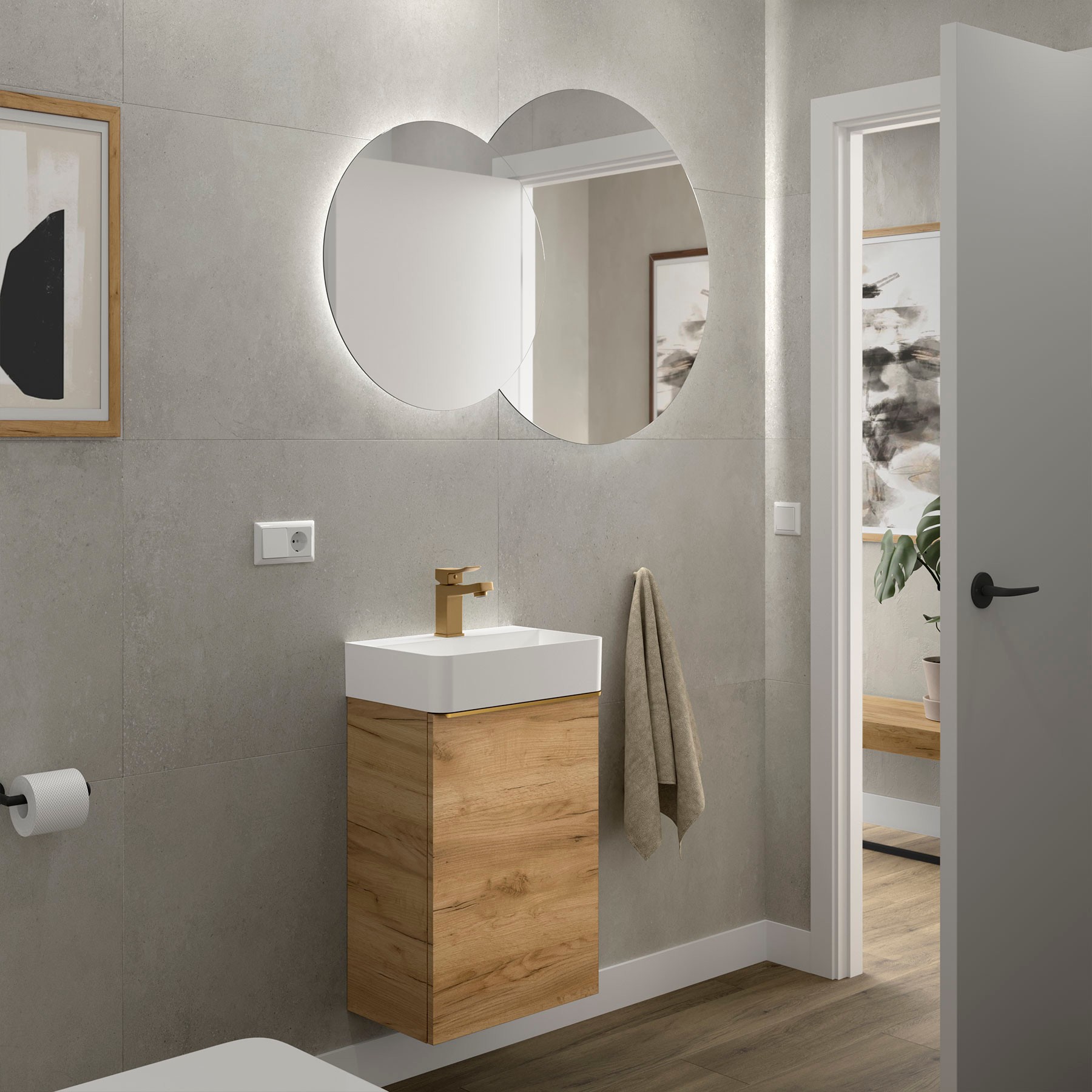 Badezimmermöbel AIDA 440 1 Tür mit Soft-Close AFRIKANISCHE EICHE 440 x 263 x 620 mm