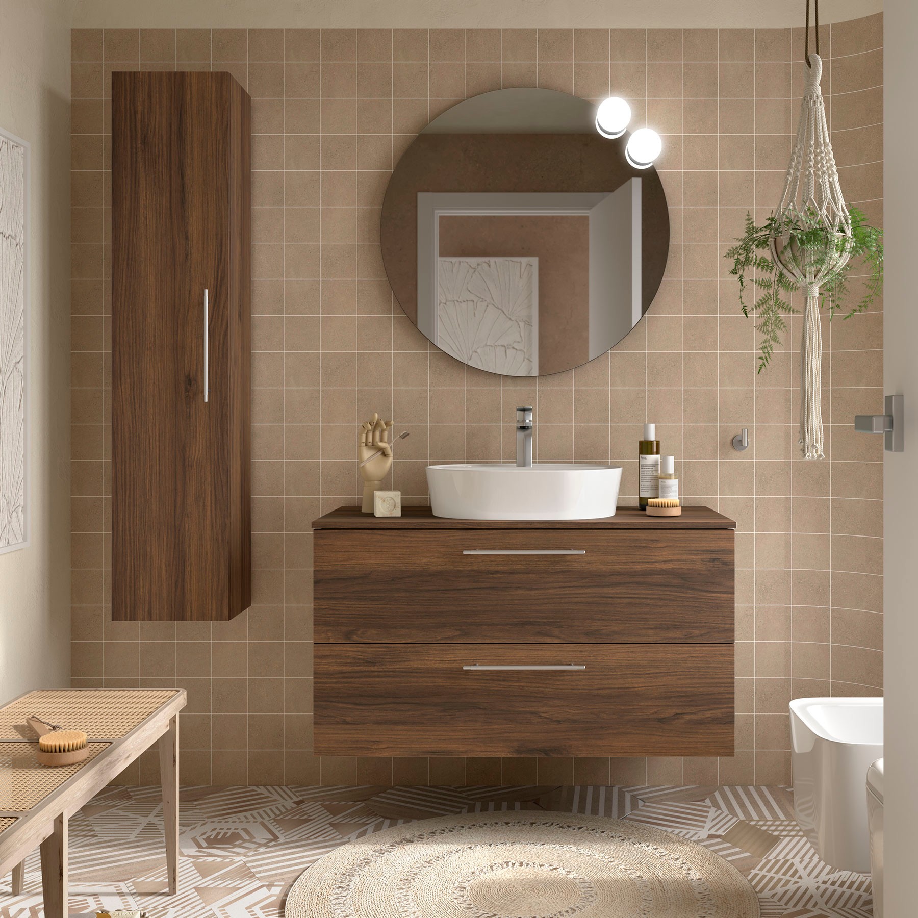 SILANE 1000 2 DRAWER WALNUT MAYA SET + COUNTERTOP