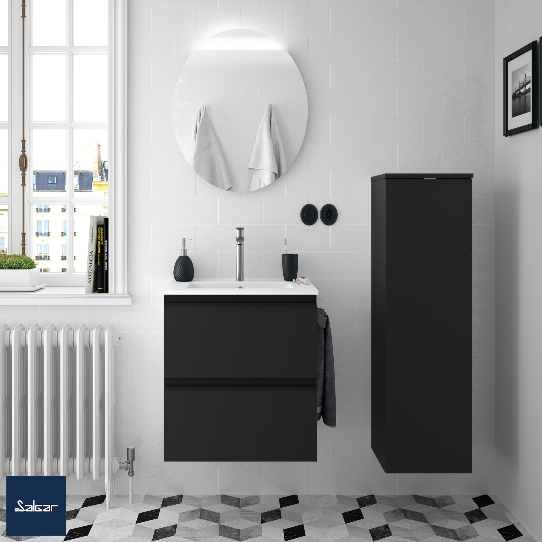 Schrank wandhängend SPIRIT 600 2 Metallauszug mit Softeinzug BLACK VELVET 598 x 540 x 450 mm