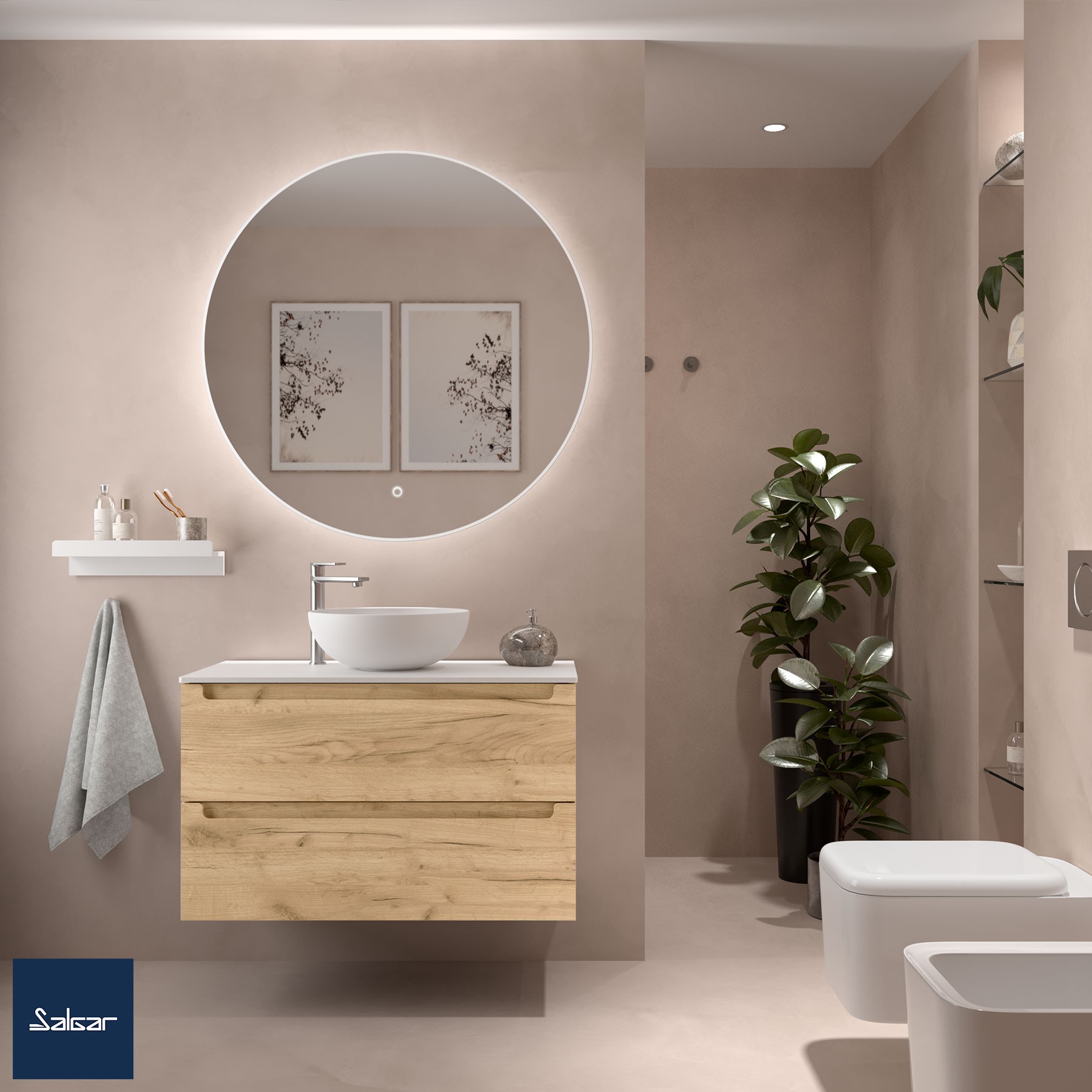 Conjunto Mueble Doble Lavabo 140cm 2 Nichos Y Columna Adriel Blanco Y