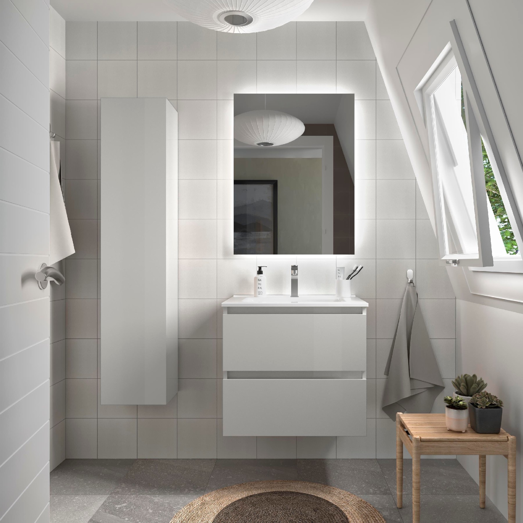 Badezimmermöbel BEQUIA 60cm Weiß Hochglanz