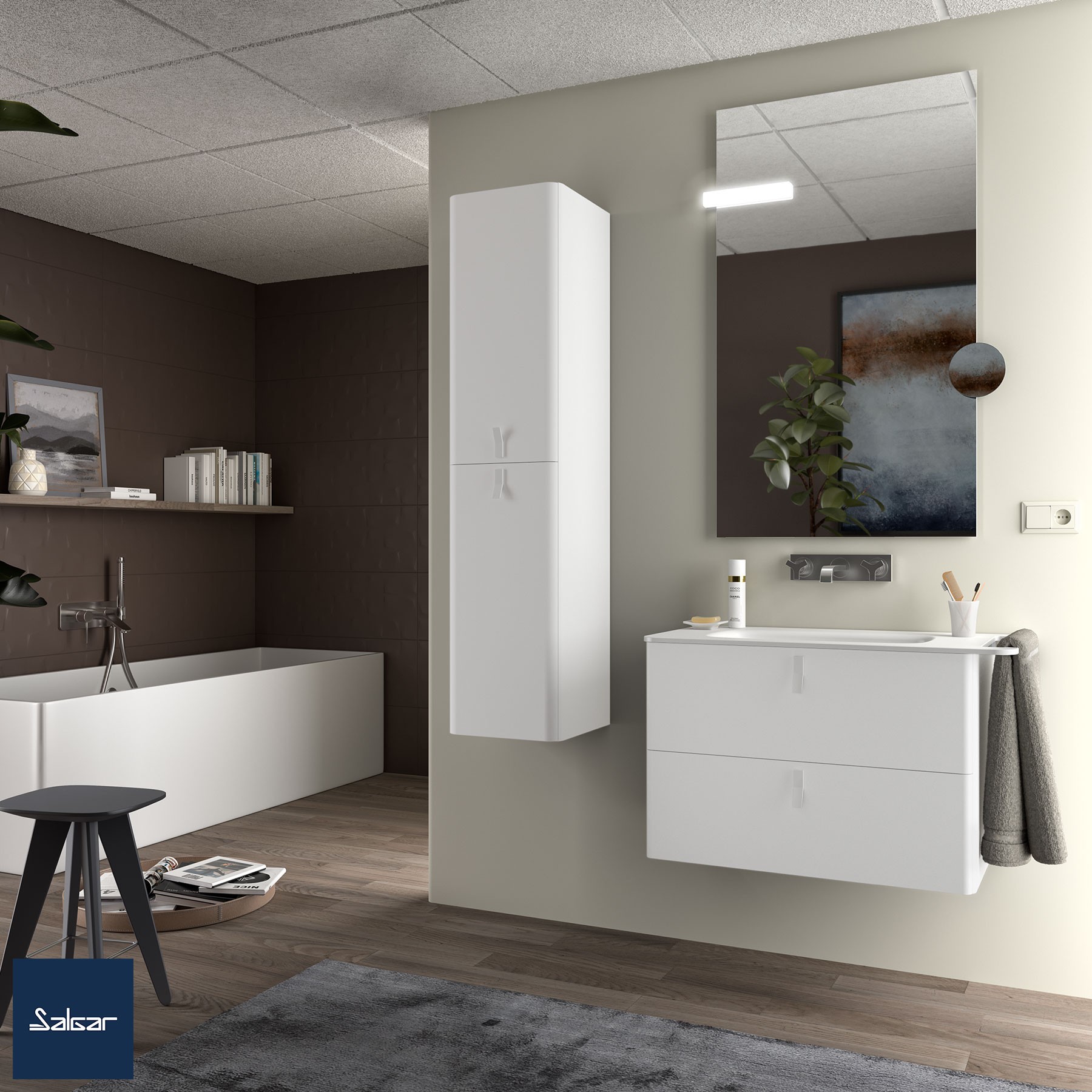 Mobile Bagno Da Terra 100 Cm Linea Way Rovere Chiaro Con Specchio E Lavabo 84397993