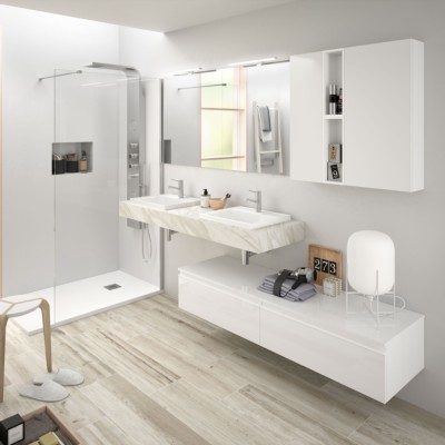 Tampo COMPAKT 51 de 1601 até 1800 mm, com 2 lavatórios de semi encastrar MARMOL BRANCO